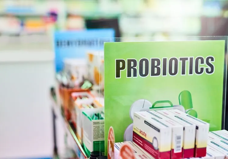Probiotic supplements on pharmacy shelf — Akkermansia supplements are available through online retailers in the US